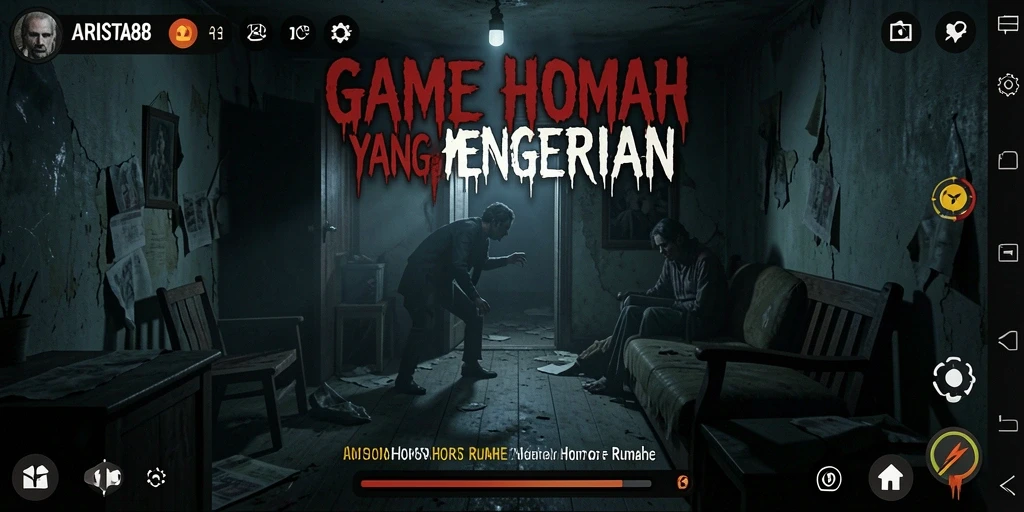 Tampilan antarmuka menakutkan, menggambarkan suasana horor yang mencekam.