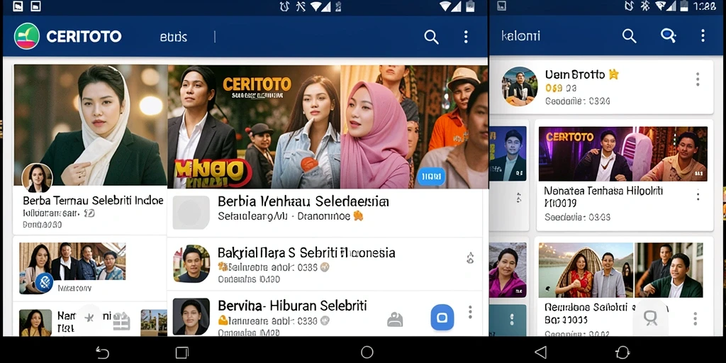 Antarmuka CERITOTO menampilkan berita selebriti yang menarik.