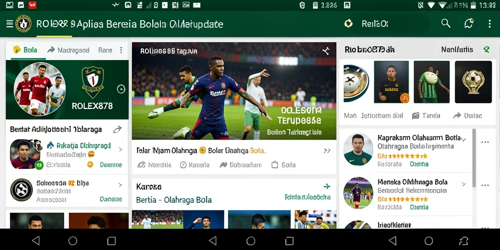 Tampilan antarmuka utama aplikasi ROLEX878 untuk berita olahraga bola.