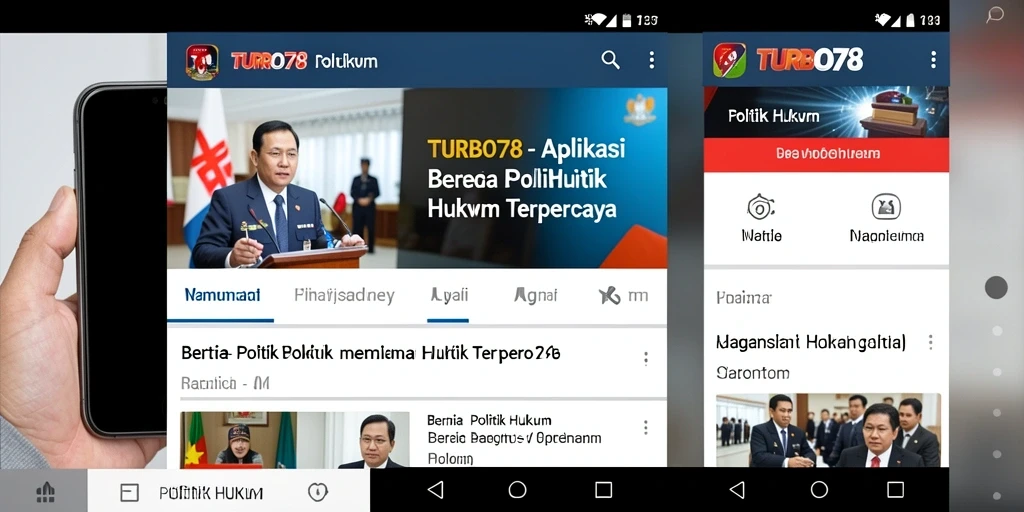 Antarmuka aplikasi TURBO78 dengan berita terbaru seputar politik dan hukum.