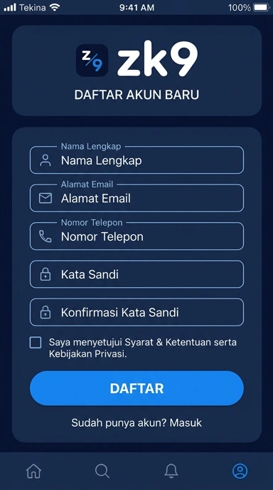 Buat Akun Baru zk9 untuk Pengguna Android